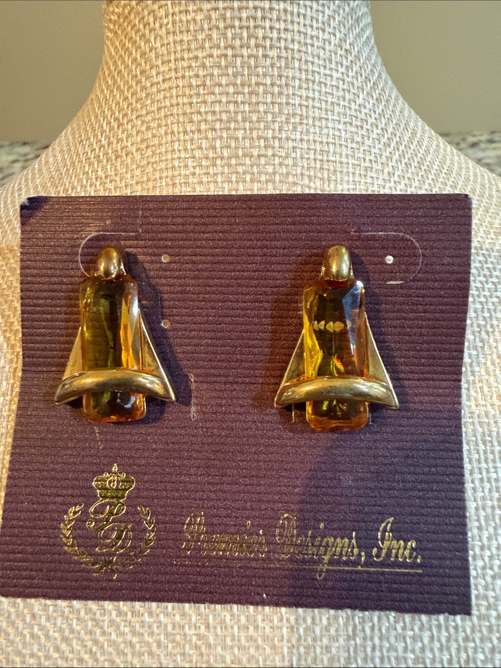 Premier Designs Butterscotch Earrings Yellow Glass Gold Tone Geometric Statement - Picture 5 of 5